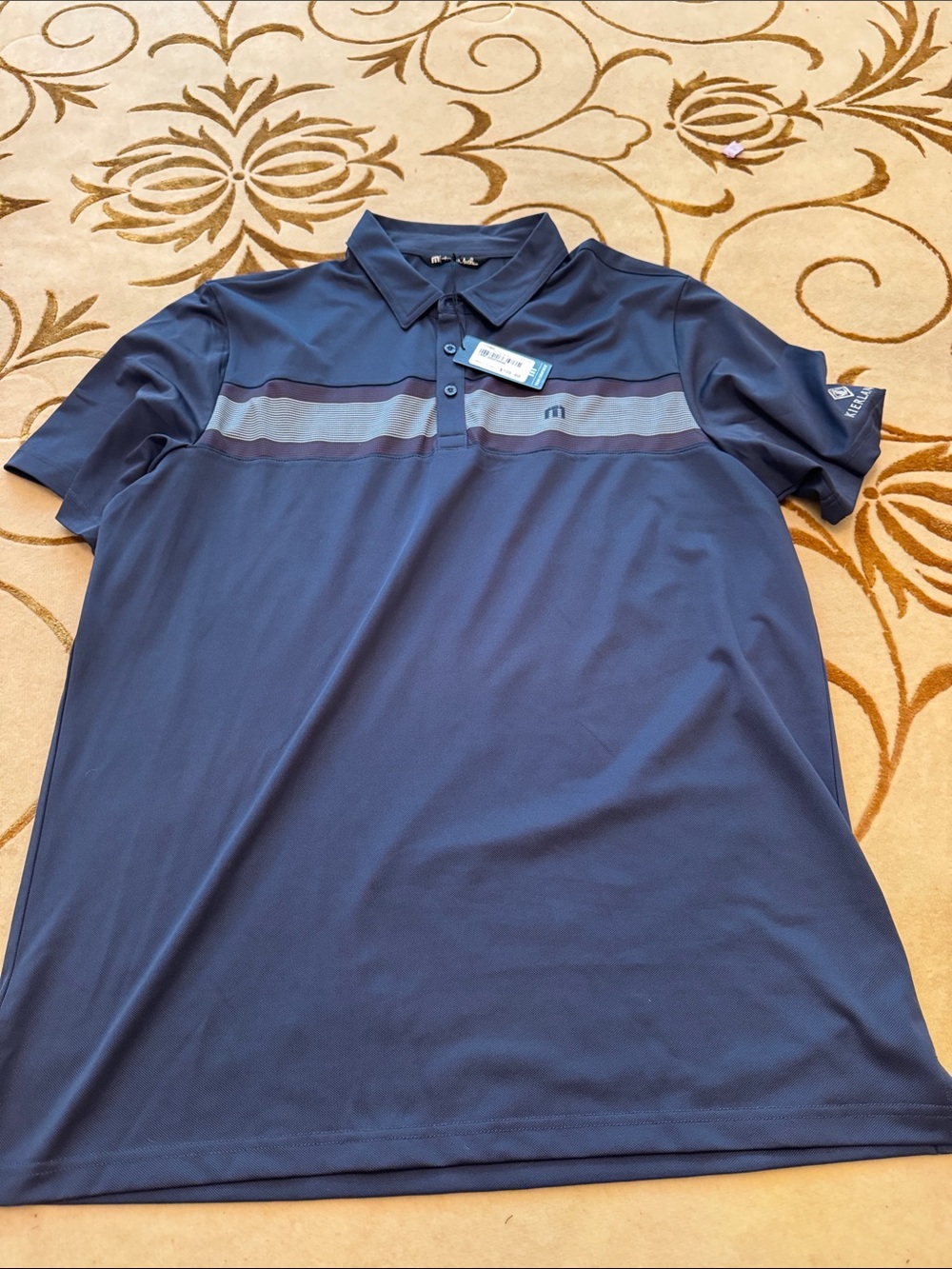 TravisMathew Navy Polo with Gray Stripe